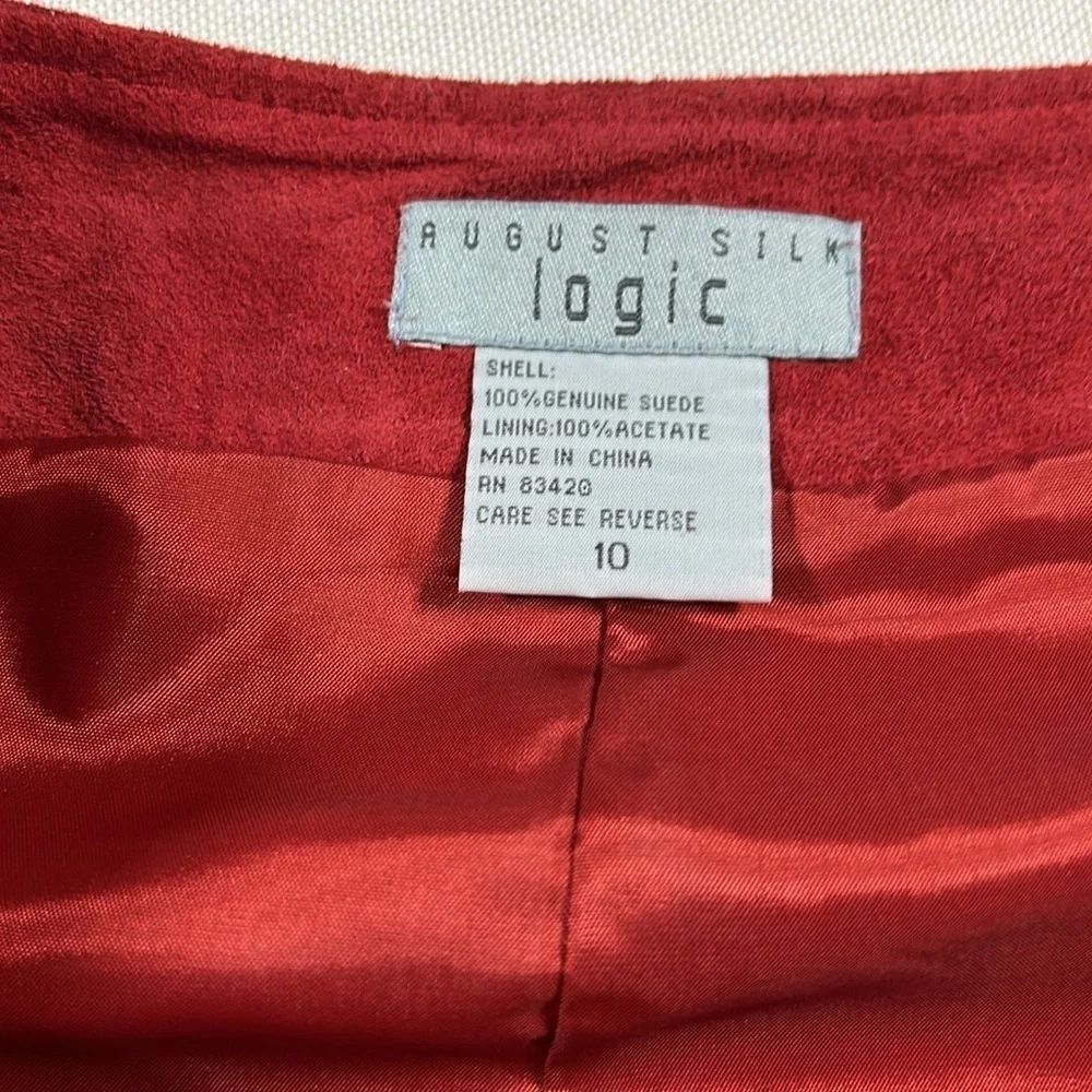August Silk Women Size 10 Red Wine 100% Suede Leather Knee Length Pencil Skirt